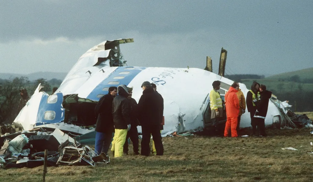 Wreckage of Pan Am Flight 103 in Lockerbie, Scotland, December 1988.
